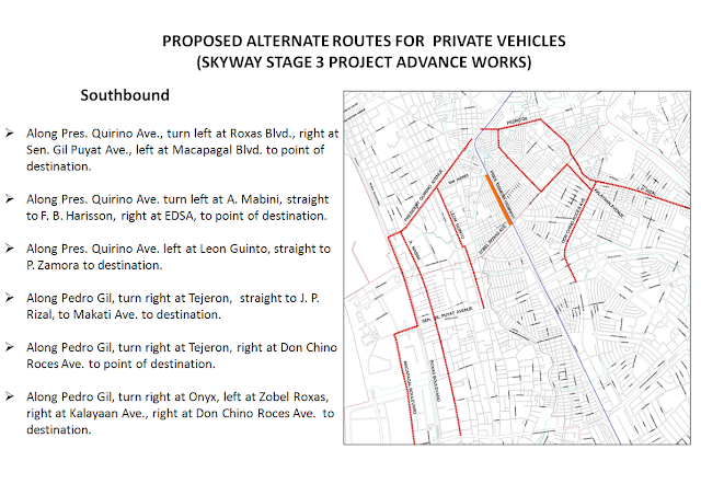 List of Proposed Alternate Routes for Private Vehicles Skyway Stage 3 Project Advance Works