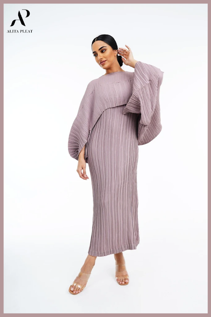 Pleated Batwing Sleeve Top & Sleeveless Dress Set