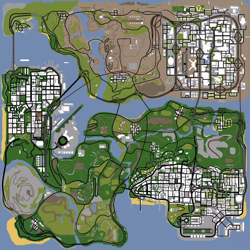 Grand Theft Auto: San Andreas Game Road Map