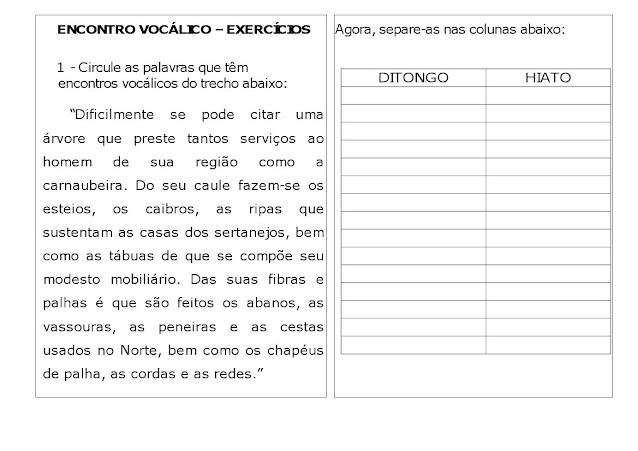 circular palavras com encontros vocálicos no texto