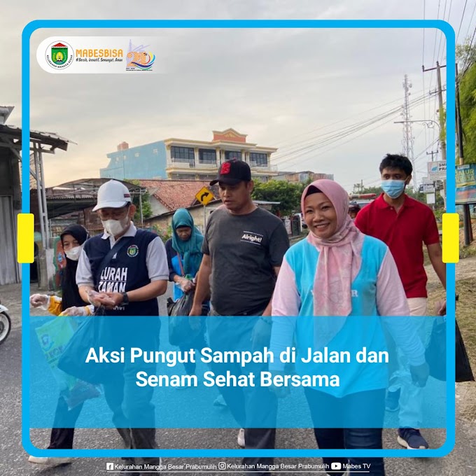 Lurah Mangga Besar Asniliaty, S.Si, M.Si bersama Ketua RW/RT berserta Warga Kelurahan Mangga Besar mengikuti aksi memungut sampah dijalan dan dilanjutkan dengan senam sehat bersama di Taman Kota Prabujaya dalam rangka Memperingati HUT Kota Prabumulih Ke-21 Tahun.