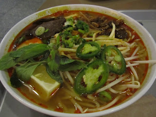 Loving Hut's Noodle Soup, with tofu, noodles, seitan, and lots of veggies