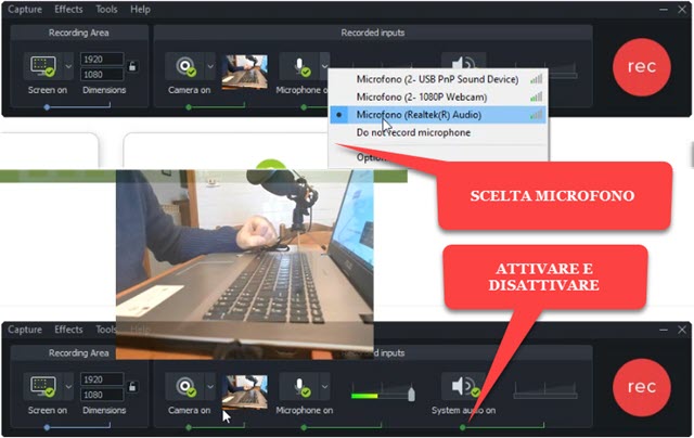 attivazione e disattivazione di microfono e webcam