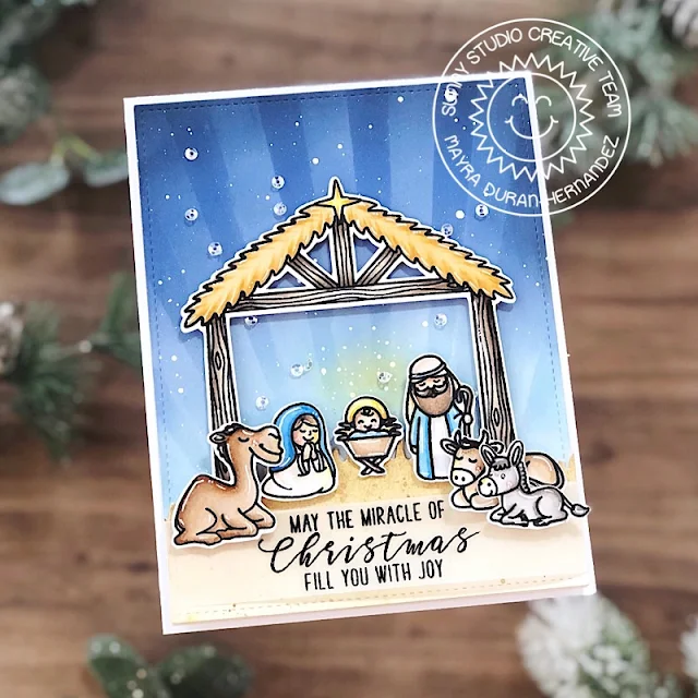 Sunny Studio Stamps: Holy Night Slimline Dies Inside Greetings Christmas Card by Mayra Duran-Hernandez