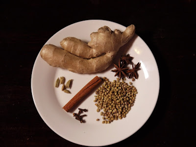 ginger, cinnamon, cloves, star anise, coriander, cardamom