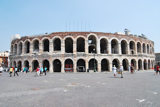 The Roman amphitheatre in Verona is one of  the city'a many tourist attractions