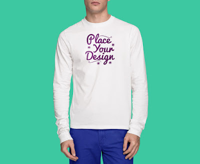 Free Front & Back White Long Sleeves T-Shirt Mockup PSD