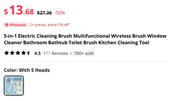 Electric Cleaning Wireless Brush With 5-in-1 Multifunctional