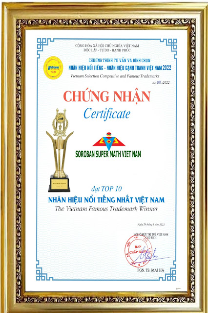 Chứng nhận Super Math thương hiệu top 10 Toán tư duy tại Việt Nam