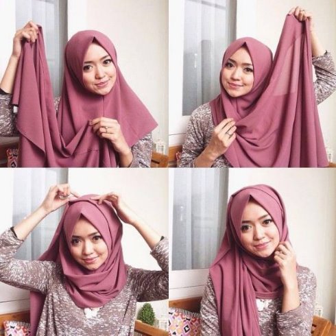 15  Tutorial Hijab Segi Empat untuk Wajah Bulat dan Pipi Tembem Agar Terlihat Cantik
