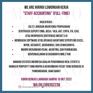 Lowongan Kerja Pangandaran PT Mabano Estate Grup Accounting