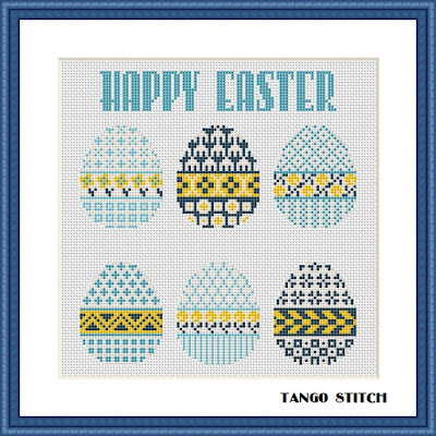 Light blue Happy Easter cross stitch pattern