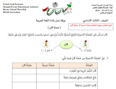 اوراق عمل اللغة العربية جملة كان للصف الثالث