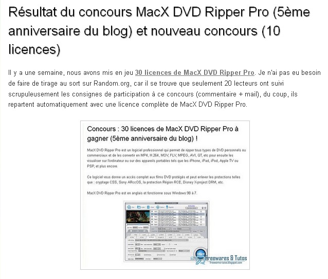 Résultat du 2ème concours MacX DVD Ripper Pro (5ème anniversaire du blog)