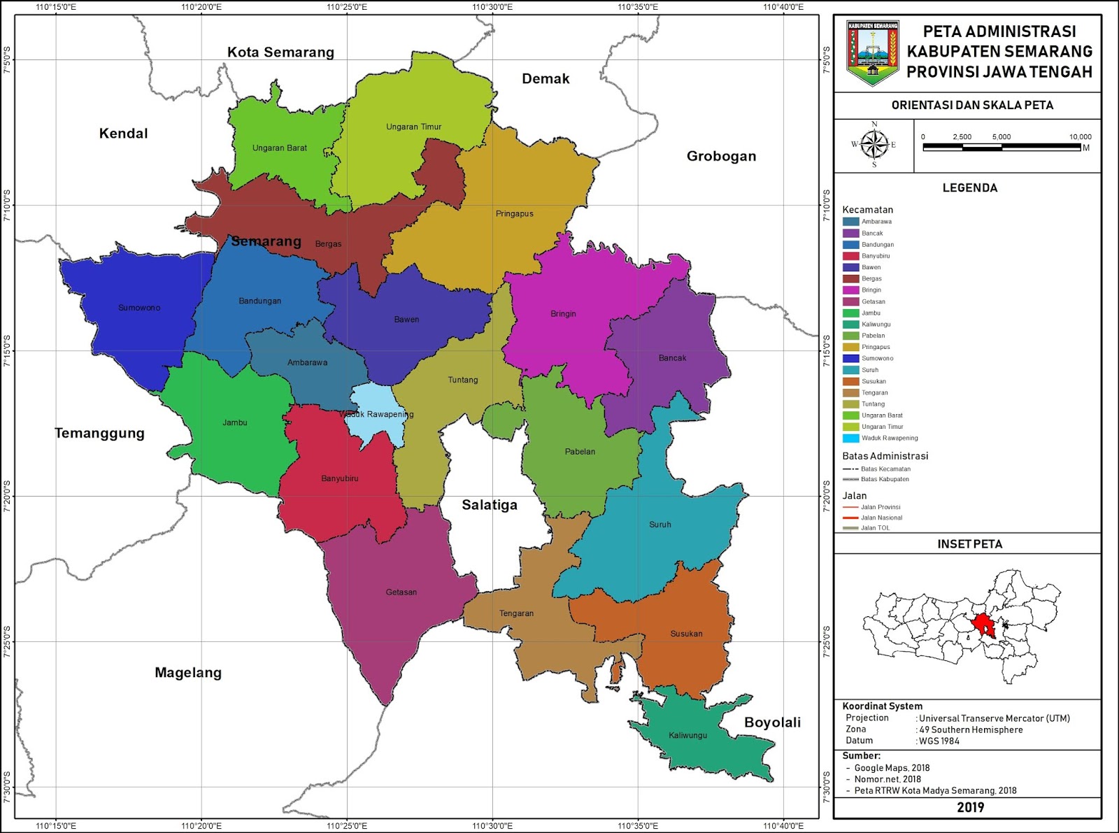 Peta Administrasi Kabupaten  Semarang  Provinsi Jawa  Tengah  