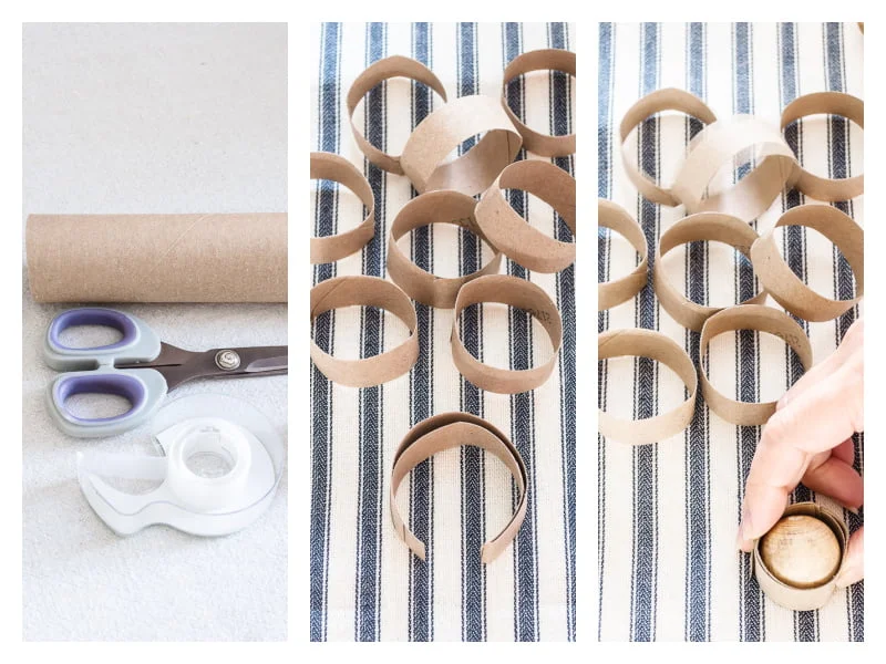paper towel tube, cut pieces, make ring