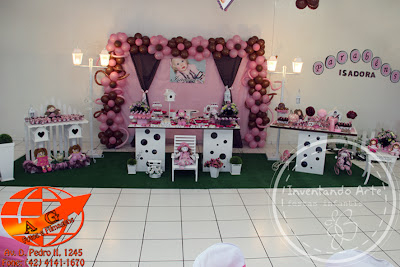 festa infantil marrom rosa bonecas