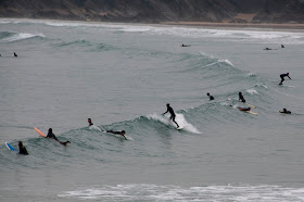 Surfers in the bay. Newquay Cornwall