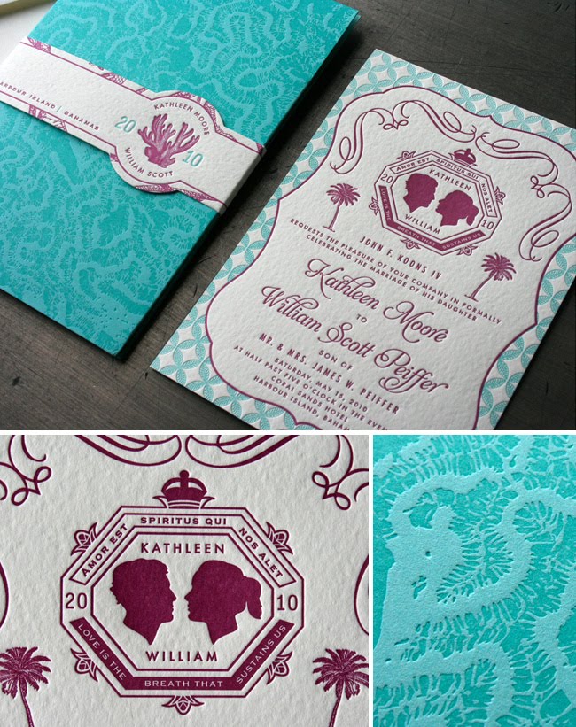 letterpress wedding invitation bahamas