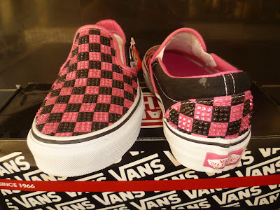 vans off the wall pink and black checkerboard crystal trainers shoes