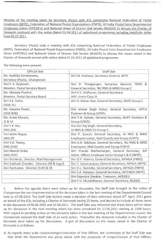 MINUTES OF THE MEETING WITH JCA HELD ON 07-06-2011