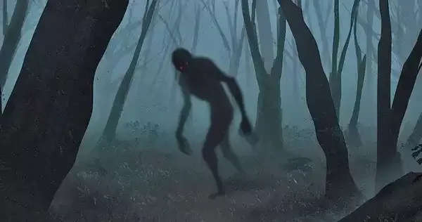 Criatura, fantasma o monstruo grita en el bosque.