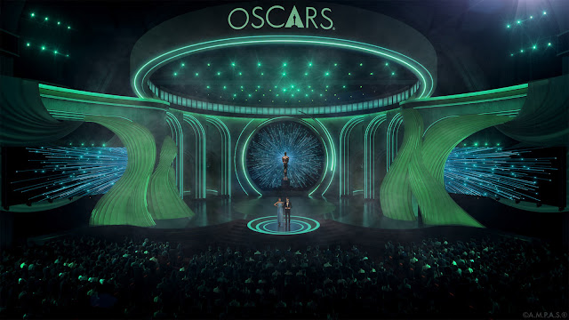 An illustration of the Oscars stage design for 2024