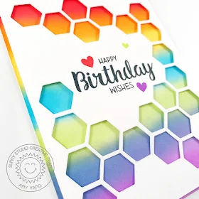 Sunny Studio Stamps: Quilted Hexagons Rainbow Ombre Birthday Cards by Amy Yang
