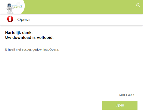Opera-scherm na installatie: U heeft met succes gedownloadOPera.
