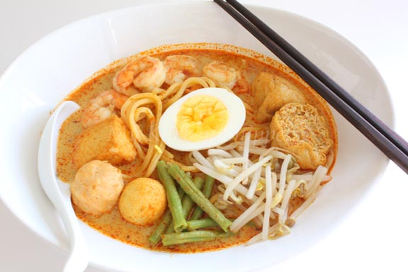 laksa curry. of piping hot curry laksa.