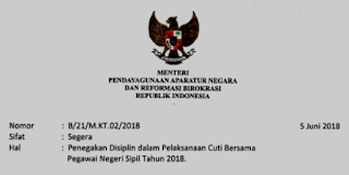 Surat MenpanRB Tentang Penegakan Disiplin Cuti Bersama Isi Surat MenpanRB Tentang Penegakan Disiplin Cuti Bersama