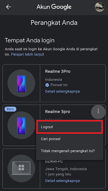 Cara Logout akun google di hp lain