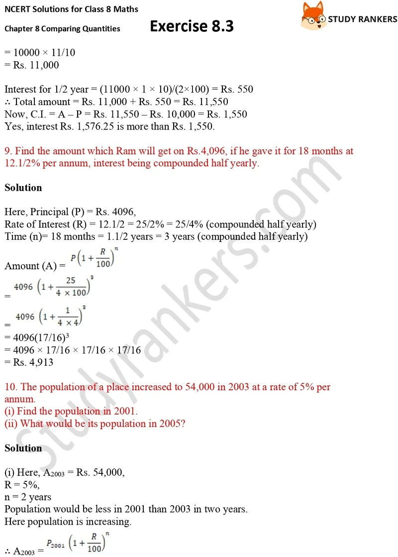 NCERT Solutions for Class 8 Maths Ch 8 Comparing Quantities Exercise 8.3 8