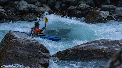 Garen Stephens, enjoying another classic class 4 rapid, Upper Marsyangdi river blue water kayak rocks WhereIsBaer.com Chris Baer