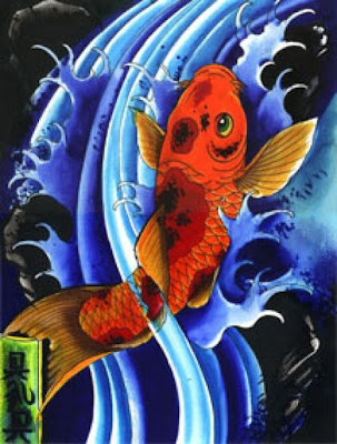 picture design traditional japanese orange koi fish tattoo on splashing 