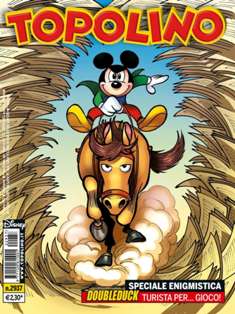 Topolino 2937 - 13 Marzo 2012 | ISSN 1120-611X | CBR 215 dpi | Settimanale | Fumetti Classici | Universo Disney
Numero volumi : IN CORSO
Topolino apparve in Italia il 30 marzo 1930, quando sul n.13 del settimanale torinese Illustrazione del Popolo, diretto da Lorenzo Gigli, fu pubblicata la prima striscia disegnata da Ub Iwerks e intitolata Le avventure di Topolino nella giungla. Due anni dopo si ha il primo libro illustrato italiano con le sue immagini: Sua Altezza Reale il Principe Codarello e, poco più tardi, il 31 dicembre 1932, esce il primo numero di Topolino in formato giornale, edito da Nerbini.
Sulla falsariga del celebre Corriere dei Piccoli, anche Topolino si presentava ai lettori con periodicità settimanale e si apriva con una breve storia in cui le didascalie sono scritte in rima e realizzata da Giove Toppi, che divenne quindi il primo autore Disney italiano. Sul settimanale della Nerbini, comunque, trovano spazio soprattutto le strisce e le tavole realizzate da Floyd Gottfredson. In queste storie vengono anche introdotte delle didascalie in rima, scritte dal primo direttore della rivista, Paolo Lorenzini (detto Collodi Nipote in quanto nipote di Carlo Collodi), e viene anche assegnato il nome definitivo alla spalla di Topolino, ovvero quel Pippo un po' lunatico e un po' svampito che sui libri della Salani veniva ancora chiamato Medoro.
Nerbini non si era assicurato correttamente i diritti di pubblicazione: quando aveva varato la sua rivista, infatti, si era rivolto al Consorzio Cinematografico E.I.A., il distributore dei cortometraggi di Topolino, quando in realtà i diritti per le riviste erano stati dati in mano al giornalista Guglielmo Emanuel dallo stesso Disney. Per cui, per un paio di numeri, la testata passò da Topolino a Topo Lino, per poi riprendere la nota testata con il n.7. Il Topolino Giornale era formato da otto pagine e non conteneva solo storie a fumetti Disney ma anche storie non-Disney che anzi erano di solito la maggioranza delle storie presenti in un numero.
Il numero 137 del Topolino Giornale, dell'11 agosto 1935, segna il passaggio di consegne da Nerbini alla Mondadori. Il fascismo, tuttavia, causò dei problemi al giornale. Dal 1938, il Min.Cul.Pop. (Ministero della Cultura Popolare) impone alla stampa di non editare più i protagonisti del fumetto popolare americano. Il solo Topolino è risparmiato, e così il suo logo e il suo personaggio possono continuare ad esistere nelle edicole italiane, ma in piena seconda guerra mondiale, a partire dal n.476 del 27 gennaio 1942, anche il settimanale è costretto a cedere alle restrizioni. Lo sostituisce Tuffolino, un ragazzetto dalle medesime caratteristiche fisiche, disegnato dal grande illustratore Pierlorenzo De Vita. Con la fine del fascismo, le avventure di Topolino poterono di nuovo essere pubblicate.
Alla fine degli anni quaranta, però, i giornali a fumetti che pubblicavano storie a puntate di non più di due tavole ad episodio erano irrimediabilmente in crisi, e così lo stesso Topolino, le cui vendite erano di gran lunga calate rispetto al periodo d'oro. Mondadori, però, non poteva rinunciare alla rivista da edicola per non perdere i ricchi diritti delle pubblicazioni da libreria, così decise un doloroso ma necessario cambio di formato e periodicità. Nel 1949 nasce così il periodico a fumetti Topolino formato libretto, all'inizio con cadenza mensile, quindi quindicinale e, infine, settimanale, fino a giungere a oggi al suo sessantesimo anniversario e con oltre 3000 numeri usciti, ricchi di storie tra le più famose, con autori da Carl Barks a Romano Scarpa, da Floyd Gottfredson a Giovan Battista Carpi e così via.