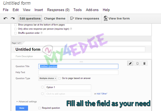 how create form in google drive for request tutorial step 2