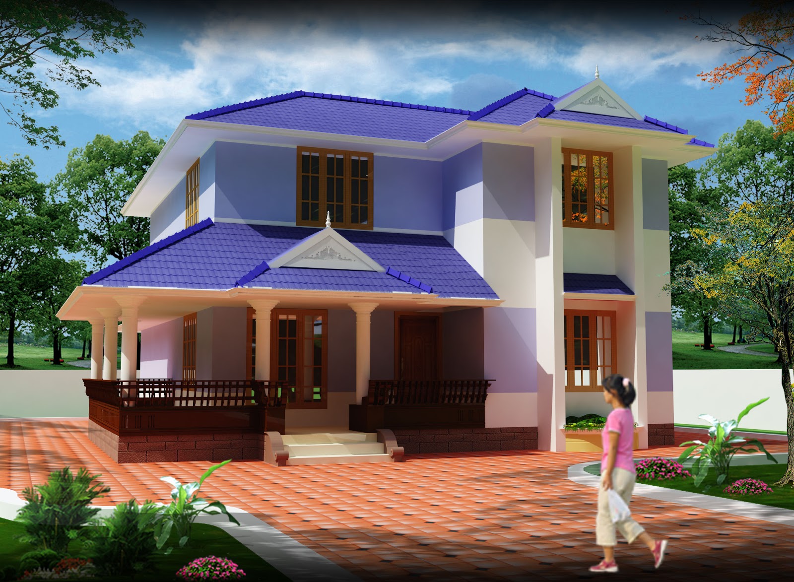 1960 sq ft modern Kerala Home plan - 3D elevation
