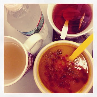 Liquid Lunch of Soup Cider Vinegar Drink tea and water