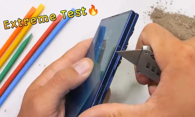 “Samsung Galaxy Z Fold 7 being bent during durability test with no damage visible”