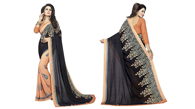 Rensil Women's Georgette Saree with Blouse Piece (Black_Free Size)