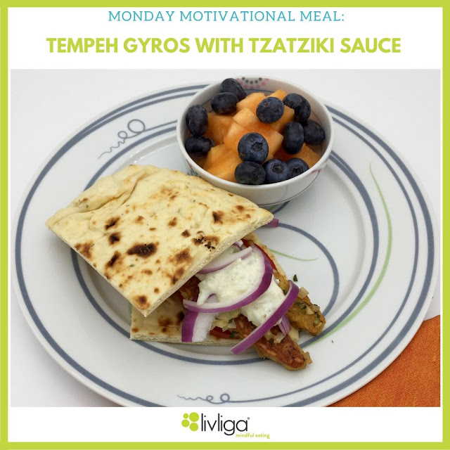 Tempeh Gyros with Tzatziki Sauce on Vivente Portion Control Dinner Plate