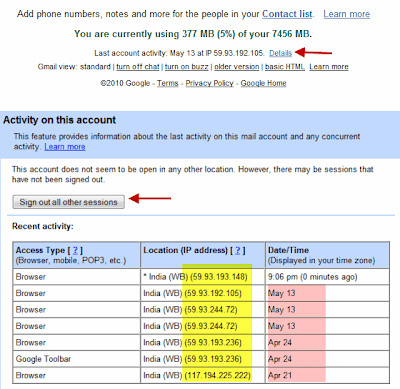 Monitor gmail account activity 