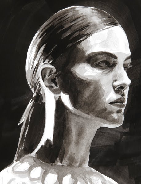 Ink Wash Portrait of Julija Step 9x12 ink on Bristol Paper