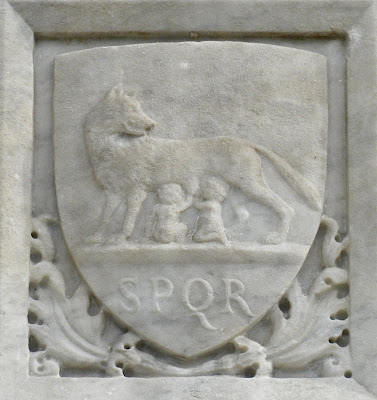 I found SPQR with this image of Romulus and Remus nursing from the she-wolf 