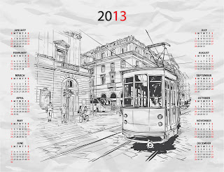 街のスケッチが背景のカレンダー テンプレート 2013 calendars with sketches of city イラスト素材1