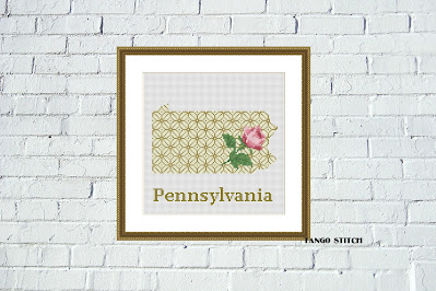 Pennsylvania map cross stitch pattern floral ornament embroidery - Tango Stitch