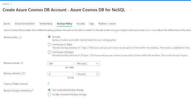 Cosmos db Backup policy NoSQL Cosmos db Backup policy NoSQL