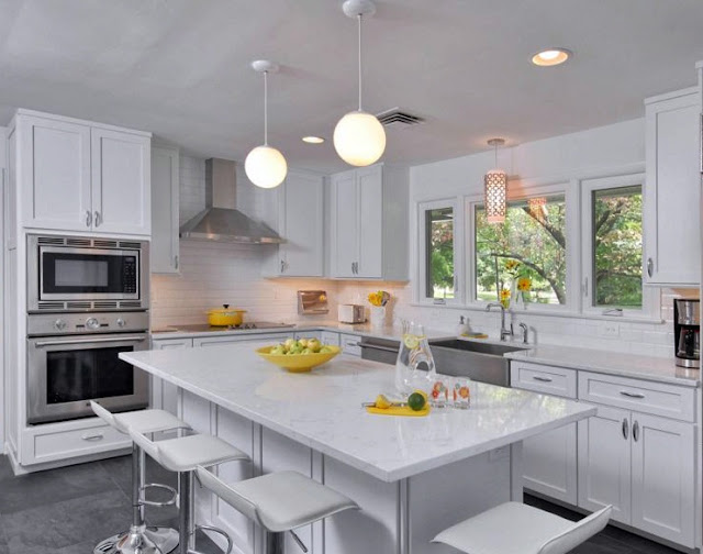 white kitchen cabinet with white countertop design ideas