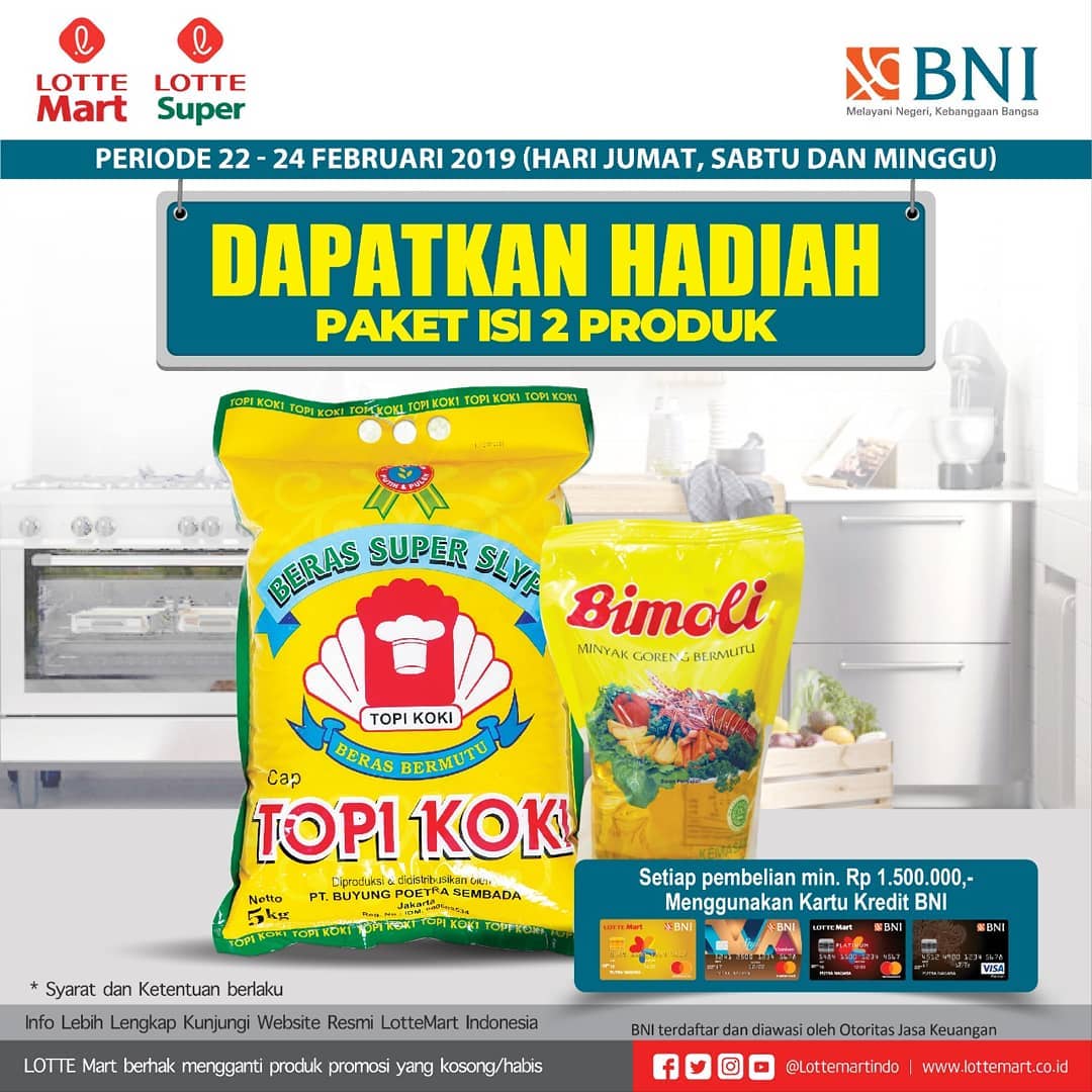 #LotteMart #LotteSuper - #Promo Hadiah Paket 2 Produk Belanja Min 1,5 Jt Pakai CC BNI (s.d 24 Fenb 2018)